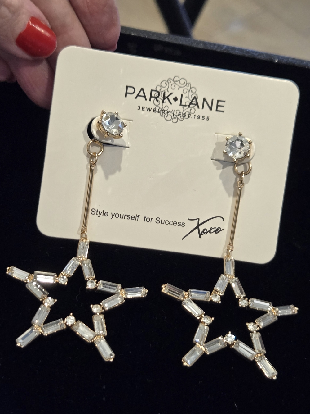 Park Lane Gold Star Drop Earrings with Clear Crystals